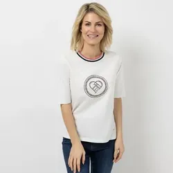 AMINATI® Shirt, langer 1/2-Arm Rundhalsausschnitt platzierter Druck Strass-Details