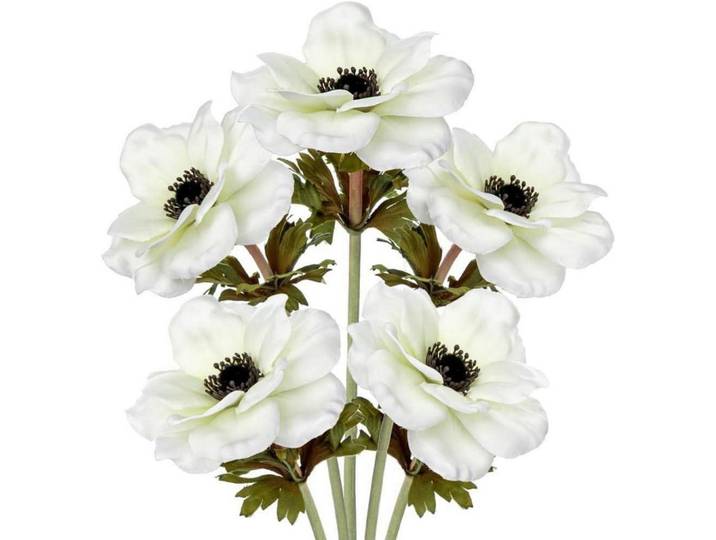 Kunstblumen 5er Set Anemonen Weiß 53 cm, Kunststoff, 53 cm, Dekoration, Blumen & Blumentöpfe, Kunstblumen