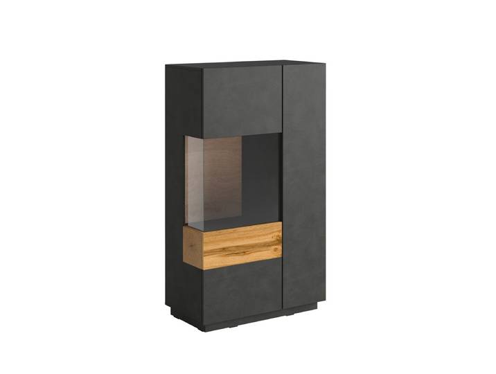 Vaisselier 2 portes ouverture gauche Andrea Gris anthracite et Bois