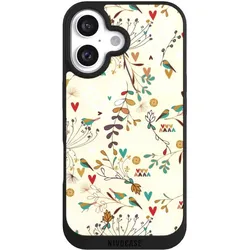 Nivocase Handyhülle für Apple iPhone 16 Hülle NIVOpure Case Schwarz Blumen Retro Vogel (Apple iPhone 16), Smartphone Hülle, Schwarz