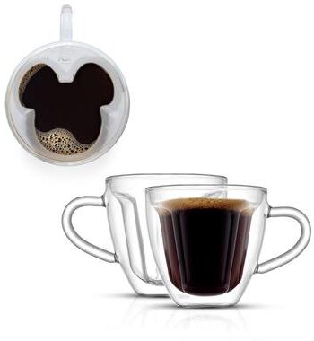 JoyJolt Disney Mickey Mouse 3D Espresso Cups - Set of 2 - 5.4 oz