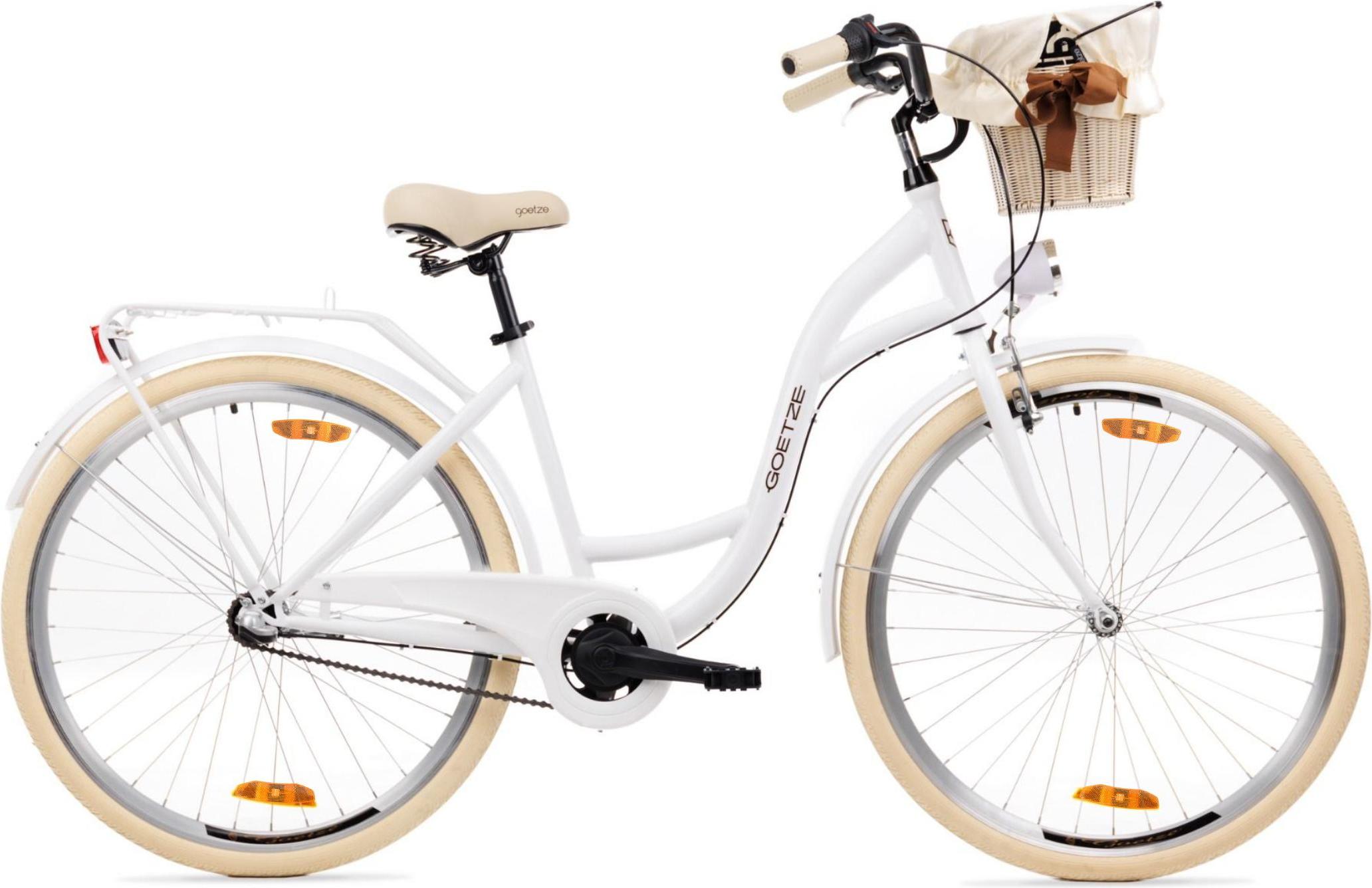 Goetze Style 28 Zoll City Bike, 18 Zoll Stahl Tiefeinsteiger, 3-Gang Shimano Nexus, Rücktrittbremse & V-Brake , LED-Beleuchtung, Rattankorb