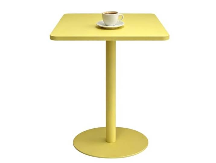 Yopappol Leuchtend Gelber, Quadratischer Bistrotisch Mit Sockel, Einpoliger Coffee-Shop-Esstisch Aus Metall, Wasserdichter Kleiner Restauranttisch Für Café, Dessertladen, Buffet-Empfang(70x70x73cm)