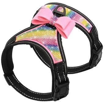 Uplift Picks Reflective Rhinestone Dog Harness Vest With Bow Accent colorful Pink s