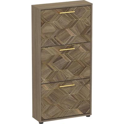 Schuhkipper SCHILDMEYER "Glenn, Art-Déco Design mit eleganten Goldakzenten, Made in Germany", braun (nussbaum matt, nussbaum art, déco), B:59,8cm H:122cm T:19,55cm, Holzwerkstoff, Sideboards, Nussbaum Art-Déco Design mit eleganten Goldakzenten, Made...