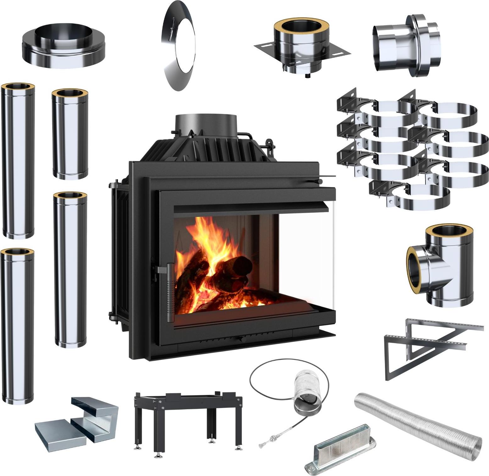 Kamineinsatz KRATKI Simple Right 8 kW mit Einlass-Set für externen Schornstein