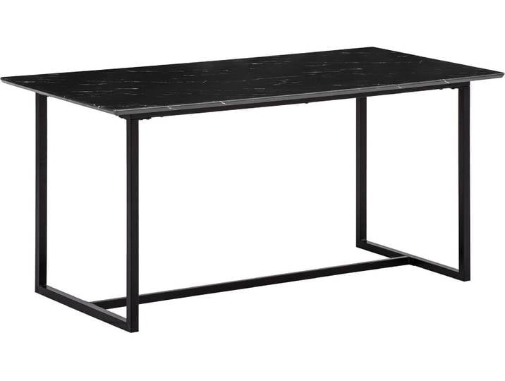 WOHNLING Table de salle à manger 160x80x76 cm Table de cuisine noire aspect marbre Table de salle à manger moderne Grande table rectangulaire Table de salle à manger avec pieds métalliques