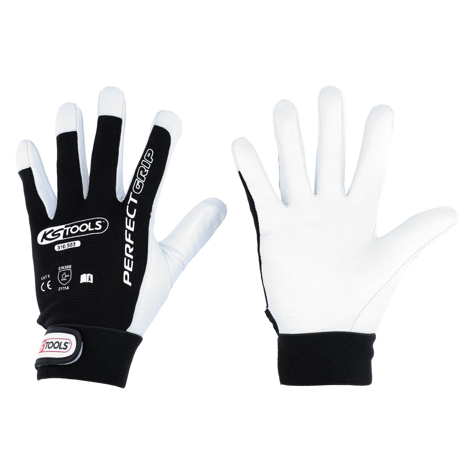 KS Tools Perfect Grip Leder-Arbeitshandschuhe S, Paar (S) (310.5011)
