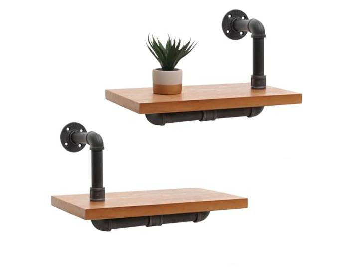Mendler 2er-Set Wandregal HWC-N29 29x45x25cm Stahl - Natur