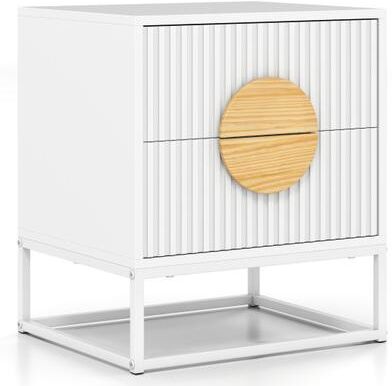 Costway Modern Mid Century Fluted Nightstand with 2 Drawers and Pine Wood Handles for Bedroom-White