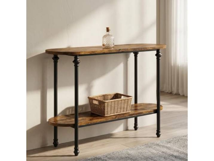 Konsolentisch für Flur, schmaler Sofatisch mit 2 Ablagen aus Metall Robuster Metallrahmen, schmale Bauweise, einfache Montage, vielseitiger Stauraum(Brown,31.5in*11.8in*29.5in)
