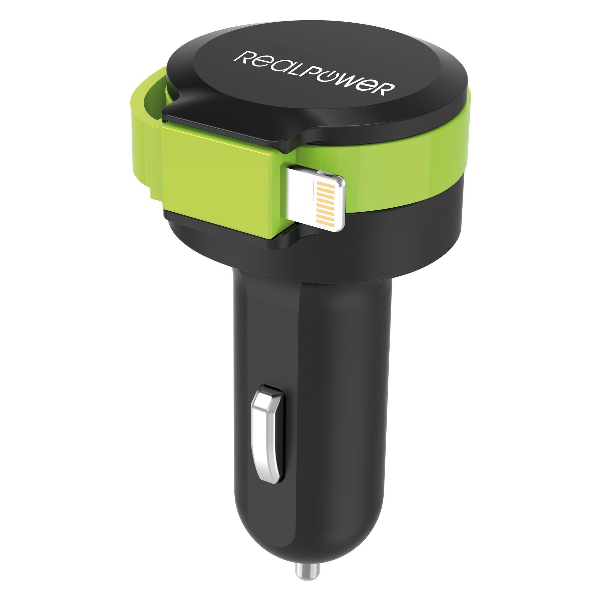 RealPower Car Charger L integrated Lighning Cable+ 1x USB (257637)