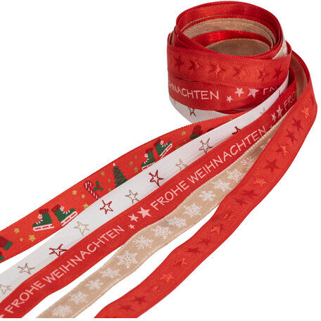 Bänderpaket "Weihnachten", rot-natur, 15 mm, 5x 2 m