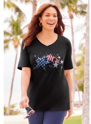 Plus Size Women's Stars & Shine Tee by Catherines in Black Flag Stars (Size 1XWP)