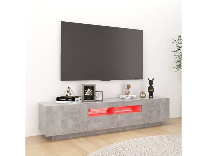 Zerodis Meuble TV avec lumières LED Gris béton 180x35x40 cm RE388
