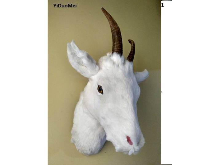 Modèle de tête de mouton artificielle blanche, en plastique et fourrure, grand modèle 40x30x23cm, pendentif mural artisanal, décoration de maison, cadeau a1540