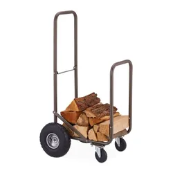Relaxdays Brauner Kaminholzwagen mit Luftreifen Braun
