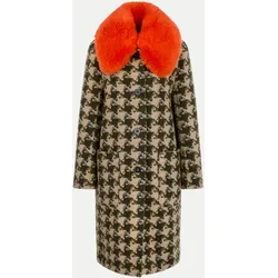 Hahnentritt-Mantel mit Fake-Fur-Kragen Orange 42