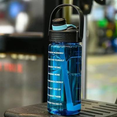 Uplift Essentials Large Capacity Sports Water Bottle With Straw And Time Marker blue 3l