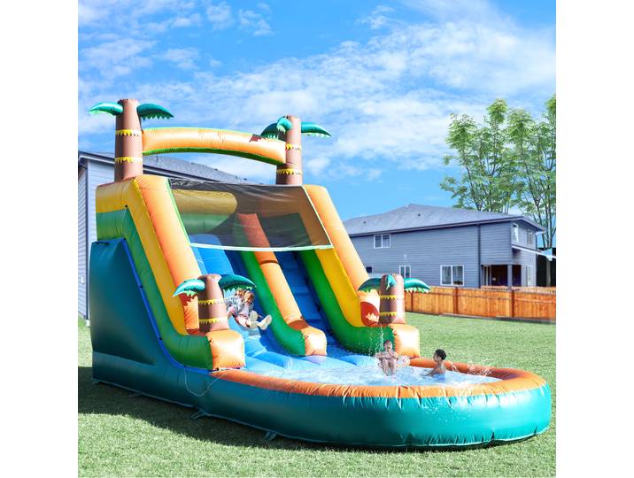 Structure gonflable commerciale de 6,4 m avec toboggan aquatique tropical et piscine, souffleur 950 W, aire de jeux pour enfants, jouets pour enfants
