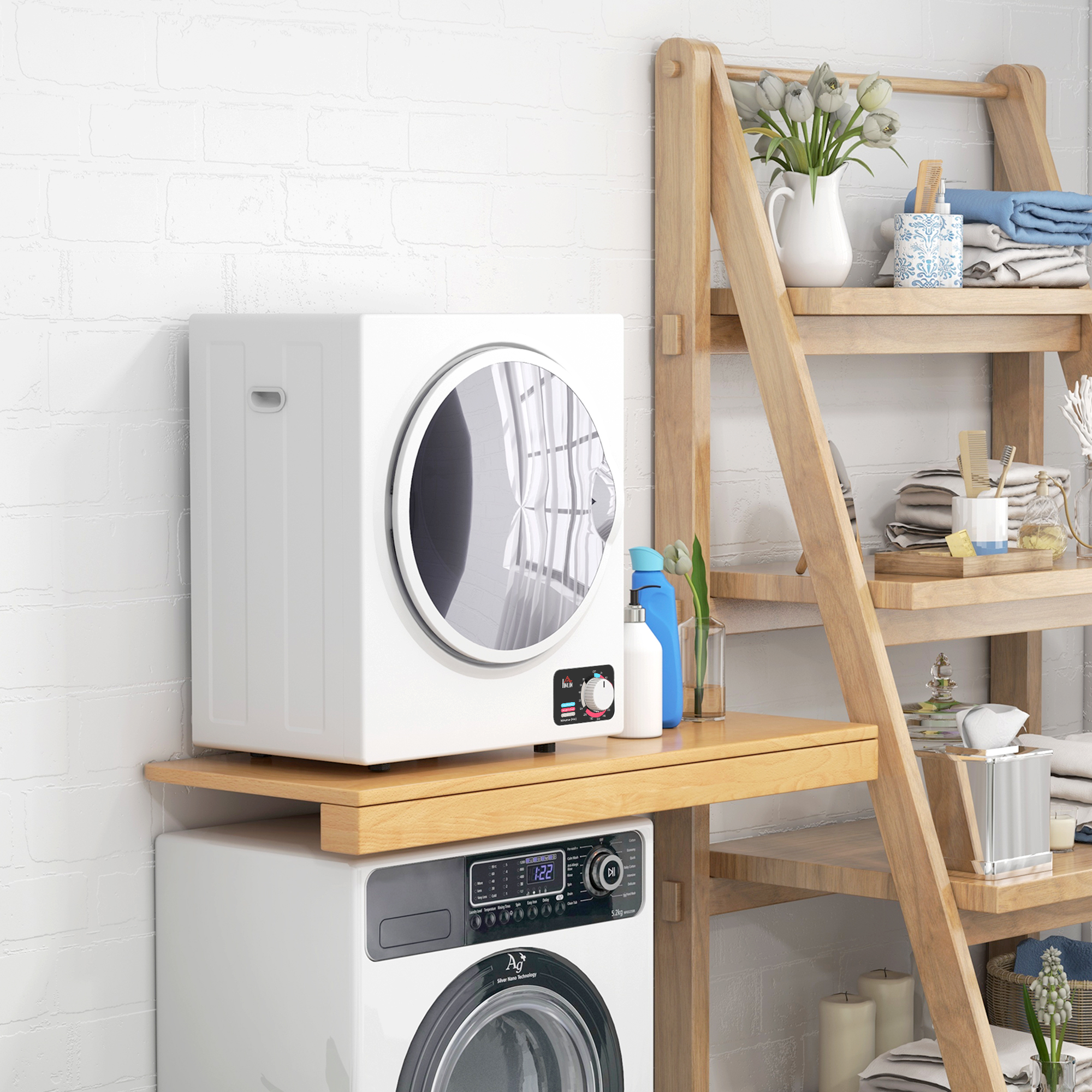 Homcom Asciugatrice Elettrica Portatile 850W, capacità 33L e 4 modalità di funzionamento, acciaio inossidabile, 49x40,5x60cm, bianco   Aosom Italy