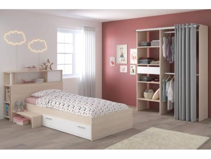 Parisot Jugendzimmer Hochbett Charly 23 Akazie und Weiß Komplett Set