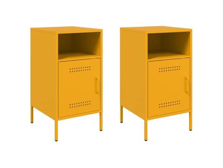 KDVXBCQJH 2er Set Nachttische Stahl Beistelltisch Senfgelb 36x39x68 cm Industrie-Design Beistellschrank fürs Schlafzimmer: Robuste Metallkonstruktion mit Fach und Tür für blickdichte Ordnung.