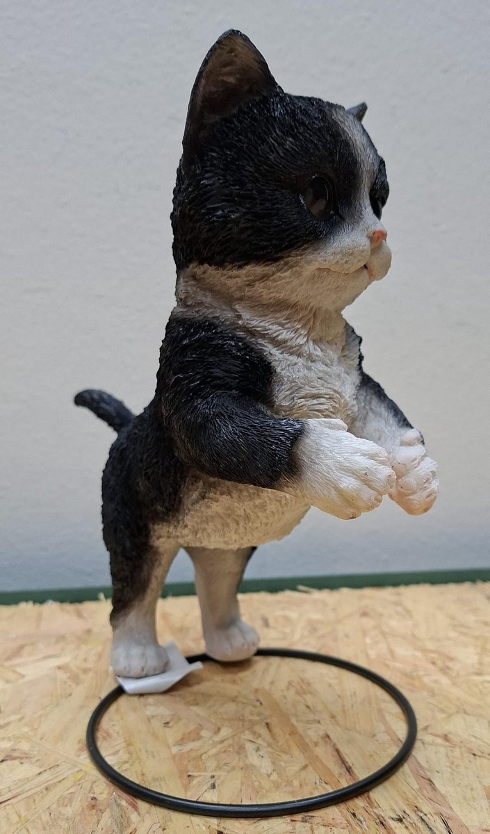 Decoratiebeeld Staande Kat Tuxedo - Polystone - Hoogte: 21 cm