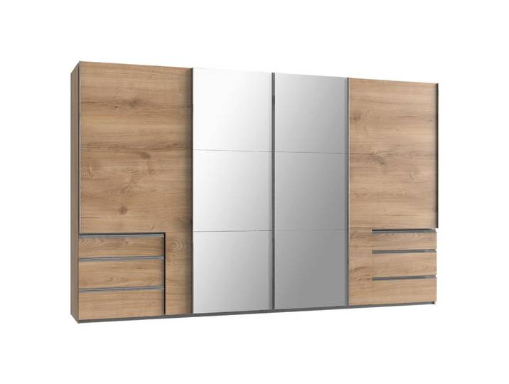 Schwebetürenschrank m. Spiegel + Laden 350cm Level 36A, Eiche