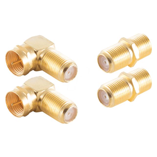 Shiverpeaks -BASIC-S--Adapter-SET, 2x F-Winkeladapter, F-Stecker/ F-Buchse + 2 x F-Doppelbuchse, vergoldet (Stecker und Verbinder) (BS15-301014)