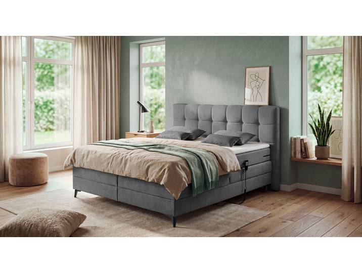 Boxspringbett ED EXCITING DESIGN Atlas 180x200cm, elektrisch verstellbar , grau (graphite), B:204cm L:212cm, 100% Polyester, Komplettbetten, Boxspringbett, inkl. Topper, 7 Zonen Matratze, elektrisch verstellbar