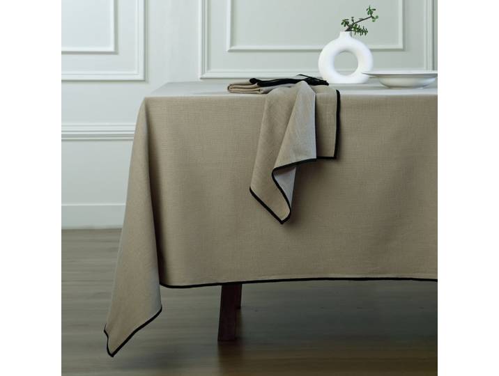 Nappe lin lavé 150x250 naturel & noir