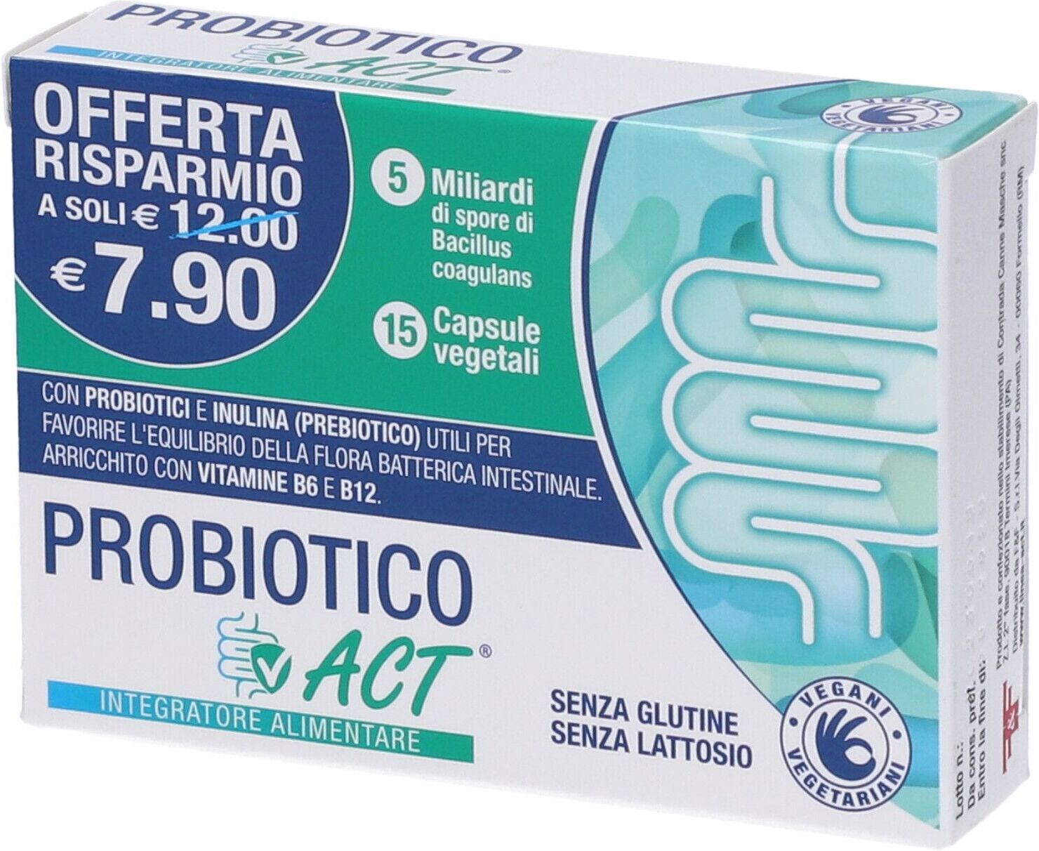 F&F Srl Probiotico ACT, Integratore con Vitamine B, 15 Capsule