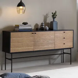 Esszimmersideboard in Eichefarben und Schwarz echtholzfurniert