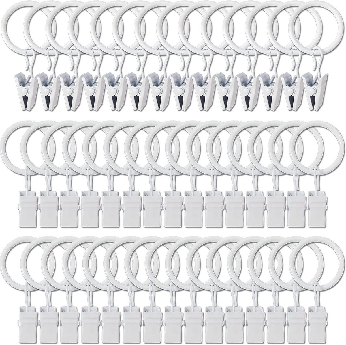 44 stuks Gordijnringen met clips in wit voor decoratieve gordijnstrikken