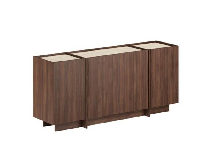 Hanah Home Moderner Konsolentisch, 180 cm, Melaminbeschichtete Spanplatte, Scharniere Mit Soft-Close-Mechanismus, Griffloses Design, Travertin & Mailänder Nussbaum