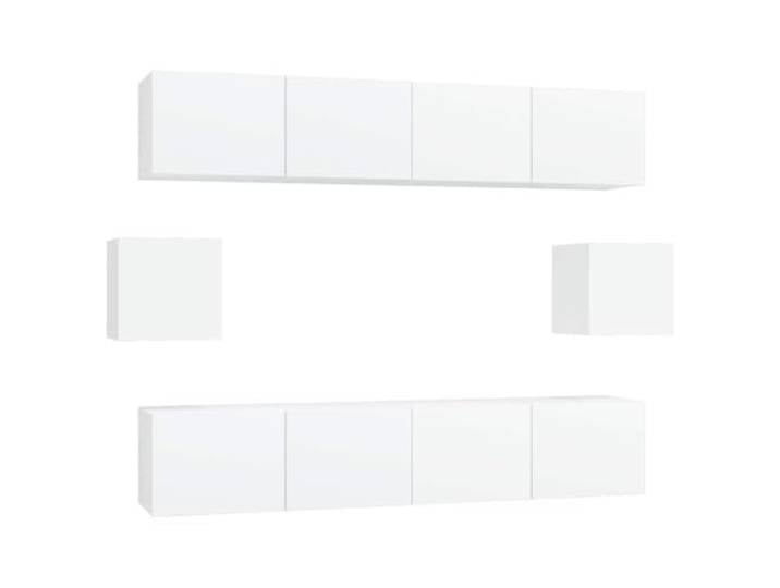 Makastle 6-TLG. TV-Schrank-Set Weiß Holzwerkstoff Wandmontage