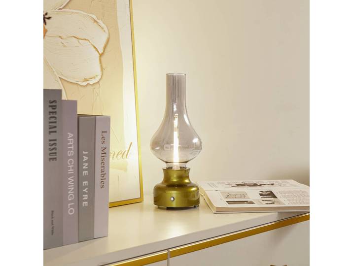 LED Tischlampe Maxentius Lindby, dimmbar, grün, für Wohn- / Esszimmer, Glas, Industrielles Design, LED Tischlampe
