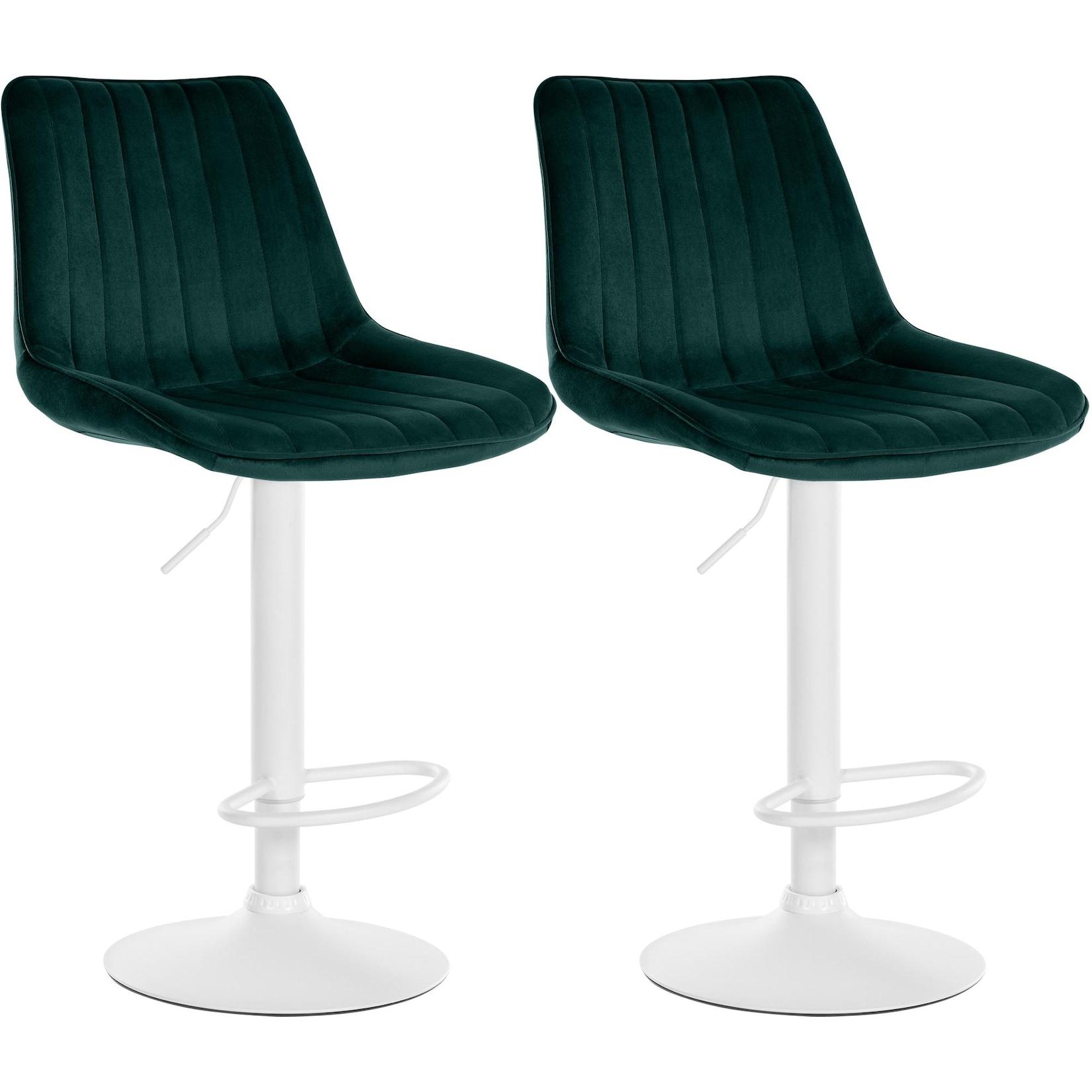 CLP 2er Set Barhocker Toni Samt weiß - Farbe: grün, Gestellmaterial: Metall matt weiss