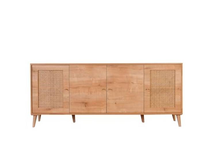 Hanah Home Moderner Konsolentisch, Eichenfarbe, 180 x 81 x 41 cm 100% melaminbeschichtete Spanplatte & Beine aus Hainbuchenholz Skandinavisches Design