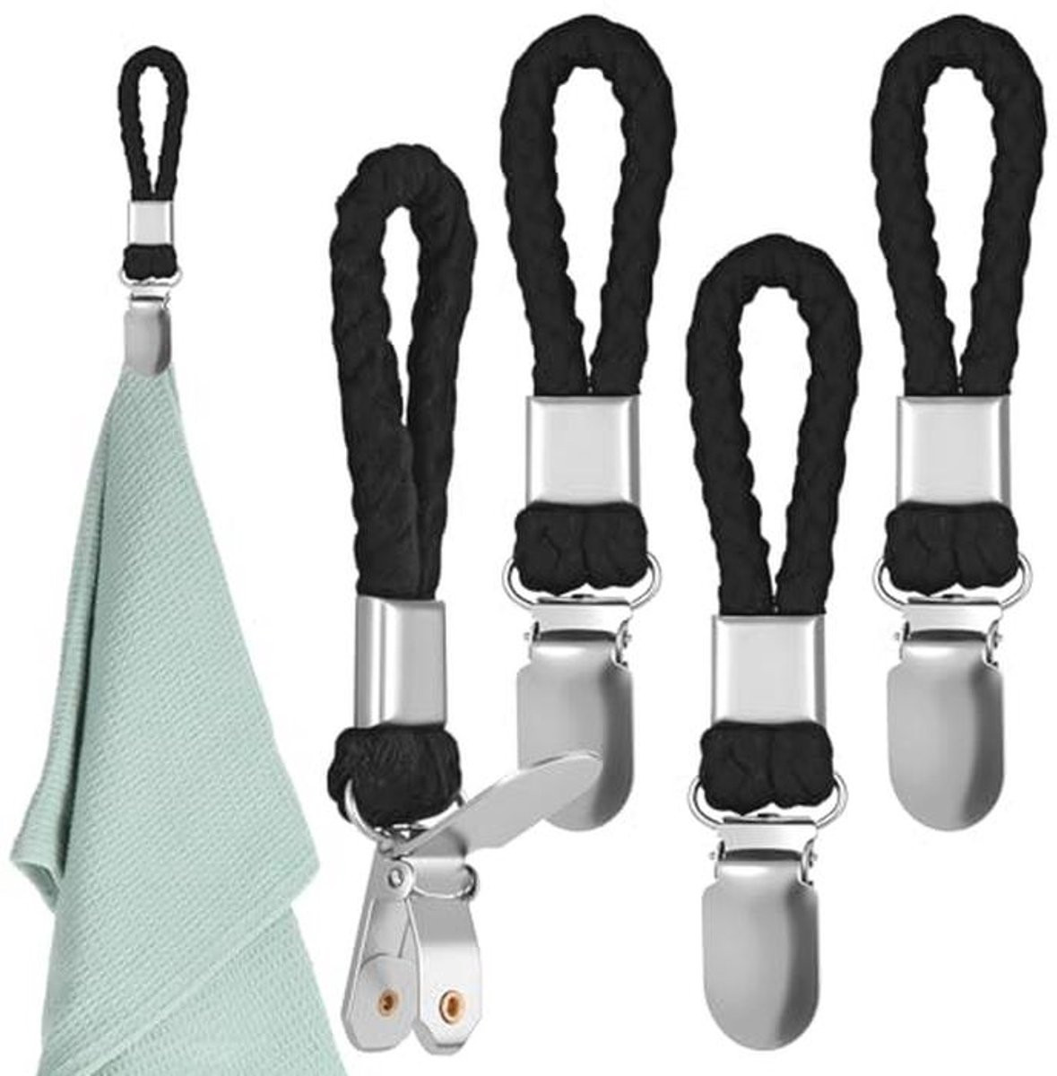 Handdoekclips set van 4 - Roestvrijstalen handdoekhangers voor keuken en badkamer