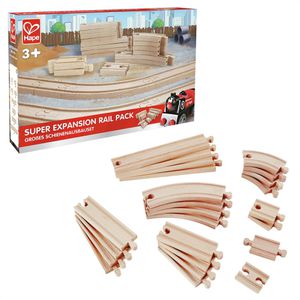 Hape Spielzeugeisenbahn-Zubehör E3707, großes Schienenausbauset, Holz, 24-teilig