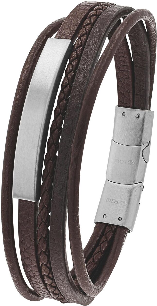 Lederarmband TOM TAILOR "Schmuck Geschenk Edelstahl Leder", braun (edelstahlfarben, braun), Armbänder, Herren, 21,5cm, Edelstahl Leder, Edelstahl, Leder, Lederarmband