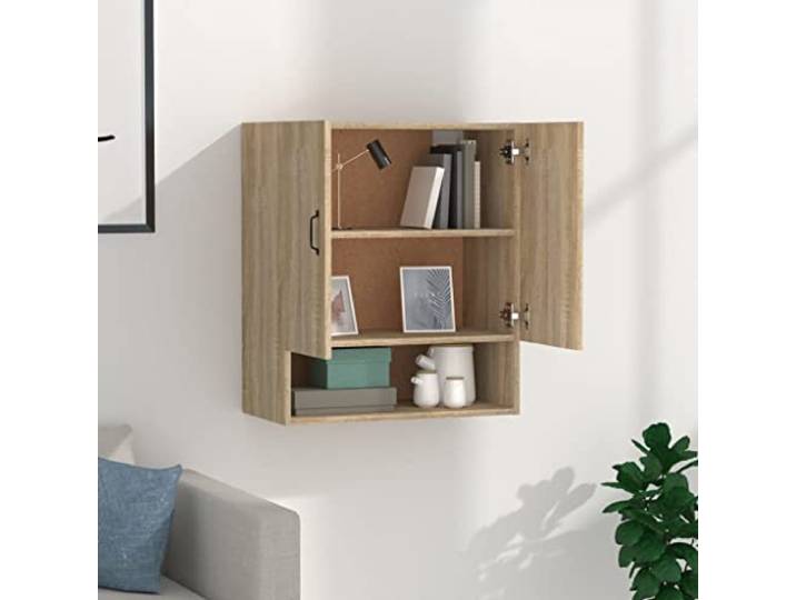 KTHLBRH Wandschrank Eiche Sonoma 60 x 31 x 70 cm Holz mehrschichtig 2 Türen, 1 Regal, Wandmontage, max. Belastung 60 kg, für Wohnzimmer
