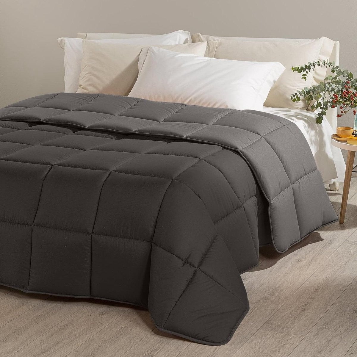 Antraciet Gewatteerd Dekbed Sprei voor Matrimoniale Bedden van Microfibre