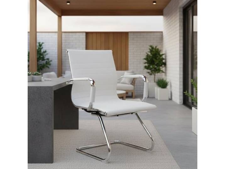 Dmora - Stuhl Kurow, Wartezimmersitzmöbel mit Armlehnen für Büros, Ergonomischer Wartesitz, 62x54h89 cm, Weiß