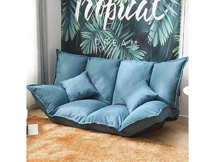 SaryEdge Schaukelstuhl, Schlafsofa/Couch, moderner Zweisitzer, 5 verstellbare Liegepositionen, Futon-Stil, Bodensofa zum Sitzen, Schlafen, Nickerchen oder Spielen, Doppelbett, graues Sofabett (blau)