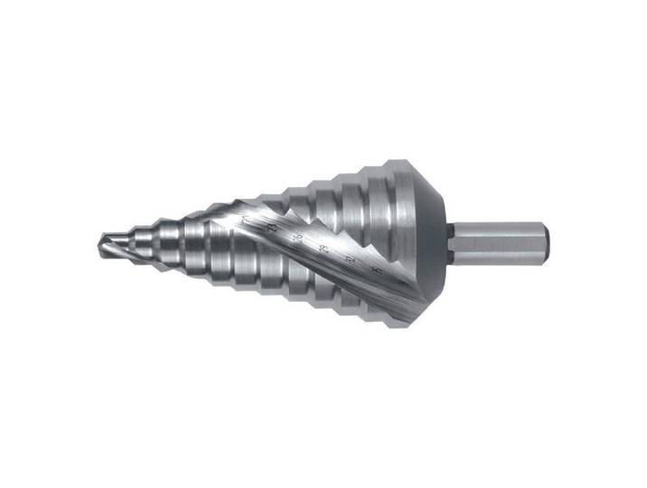 Nom : Foret étagé RUKO HSS à spirale cannelée avec rectifié en croix Ø 6 - 38 mm - 101053/RUKO