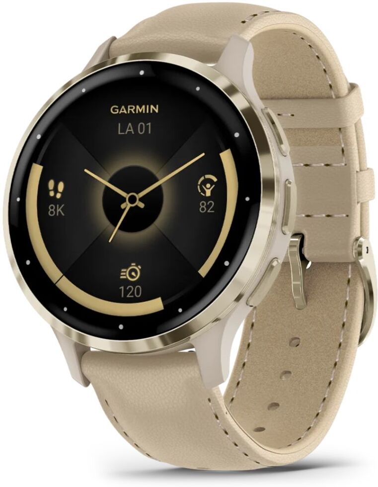 Garmin Venu 3S kullanväri ja viileän harmaa nahkaranneke, Amoled GPS-älykello