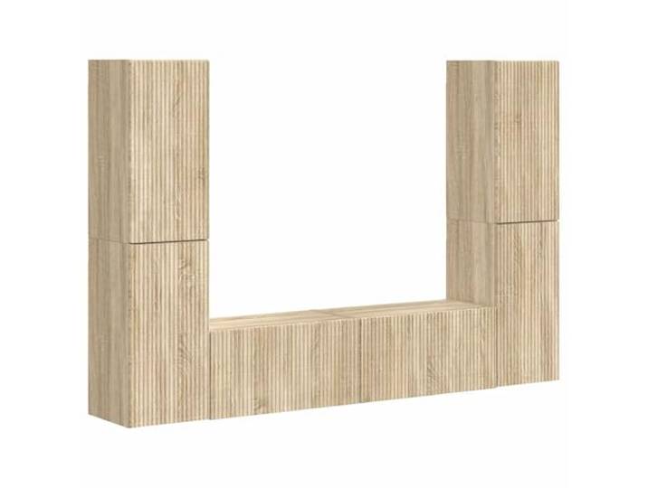Roanoer TV-Schrank Set 6-teilig Sonoma-Eiche Holzwerkstoff Hängeschrank Wandmontierte Wohnzimmer Möbel im modernen Design bieten flexiblen Stauraum für Receiver, Medien und Deko-Elemente.